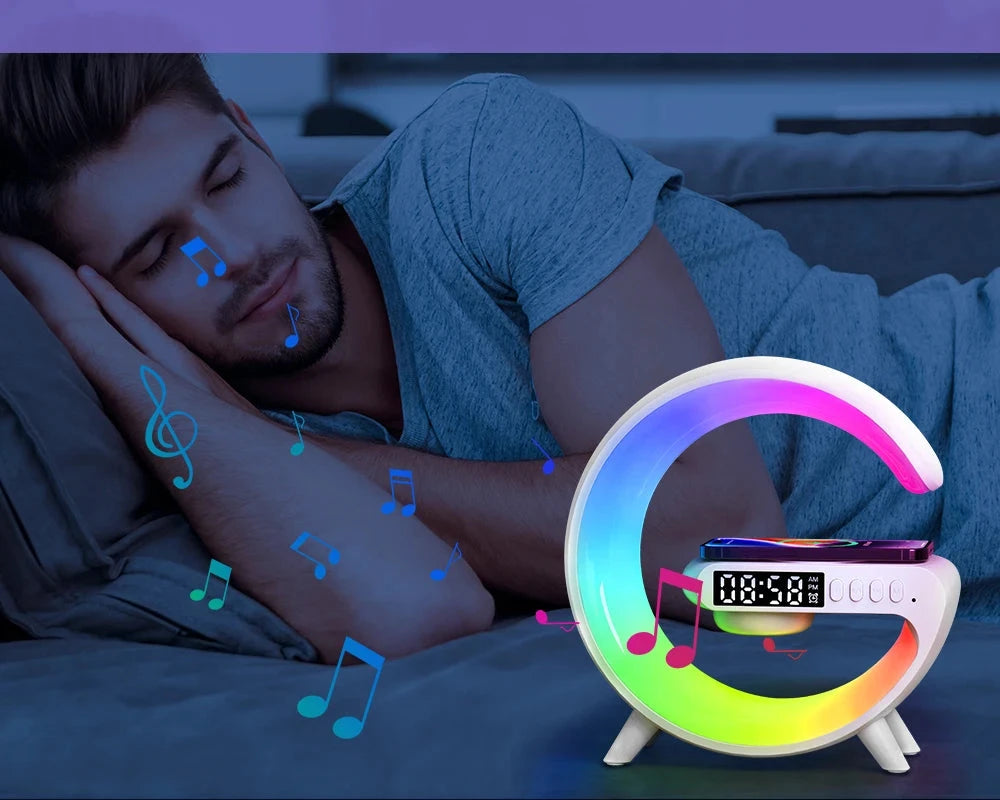 Lámpara LED VTIN 3 en 1: altavoz Bluetooth 🎶, cargador inalámbrico ⚡ y reloj despertador RGB ⏰🌈.