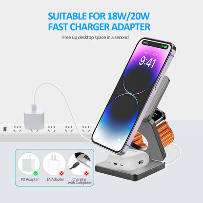 ⚡ Cargador Inalámbrico 3 en 1 15W Magnético para iPhone, Samsung, AirPods y iWatch 📱⌚🎧