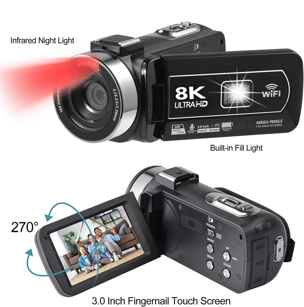 🎥 Cámara 8K 64MP 60FPS con Pantalla Táctil 3" y Zoom 18x 📱🌐