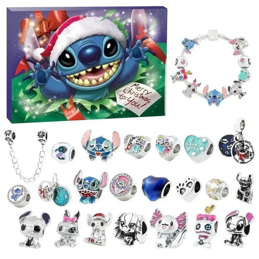 🎄 Calendario de Adviento Disney Stitch & Mickey con Pulseras y Kit de Joyas para Niñas 🎁