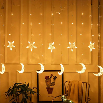 ✨ Guirnalda de Luces LED Decorativas para Exteriores 🌙, para Pared, Ventana, Cristal 🪟, Estrella 🌟, Luna 🌕, Hada 🧚‍♀️, Boda 💍, Fiesta 🎉, Cadena de Luces para Ramadán 🌙