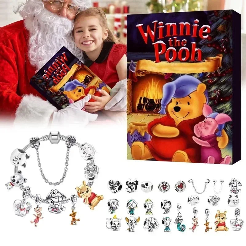 🎄 Calendario de Adviento Disney Stitch & Mickey con Pulseras y Kit de Joyas para Niñas 🎁